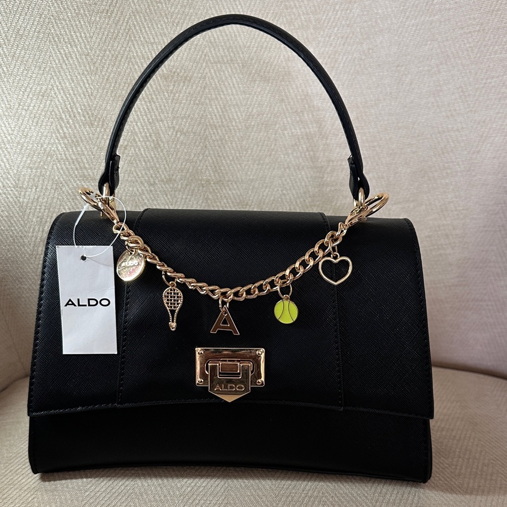 Aldo Black Satchel with Gold Chain Details. And Crossbody Strap